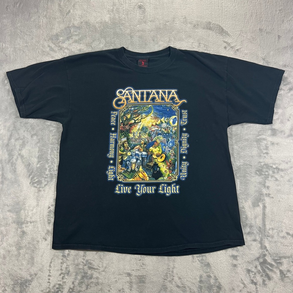 Santana T Shirt Mens XL Black 2008 World Tour Live Your Light Graphic Tee Music